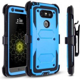 LG G5 Case, [SUPER GUARD] Dual Layer Protection With [Built-in Screen Protector] Holster Locking Belt Clip+Circle(TM) Stylus Touch Screen Pen (Blue)